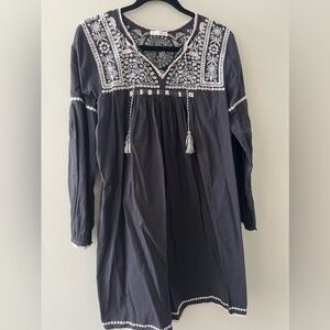 Ulla Johnson Embroidered Tunic Dress - Size 8 - Black with Lilac stitching